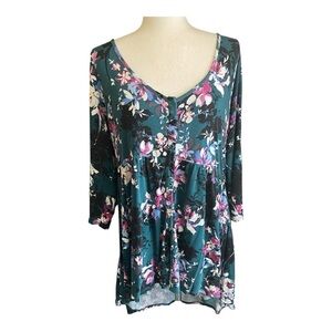 TORRID-WOMENS SIZE 1X-GREEN FLORAL BABYDOLL TOP